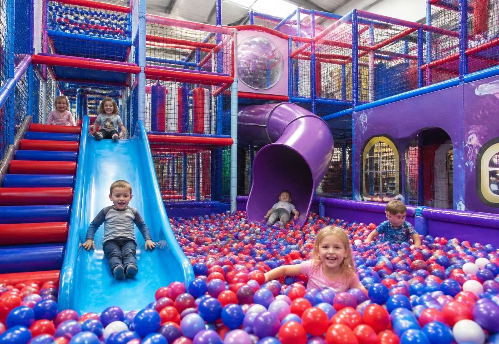 Multi-level soft play frame and ball pit
